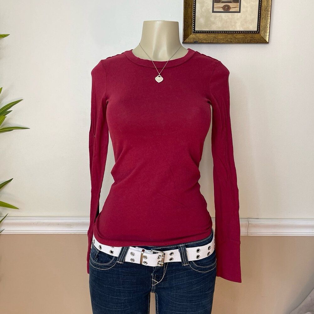 Rubbish Women’s Slim Fit Basic Red Cotton Long Sleeve Top